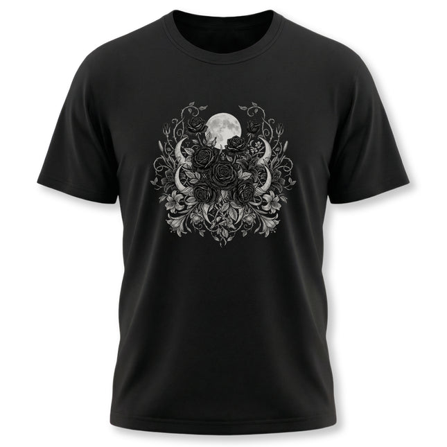 Mystic Nature Moon Black Roses T-Shirt | Witchy Aesthetic