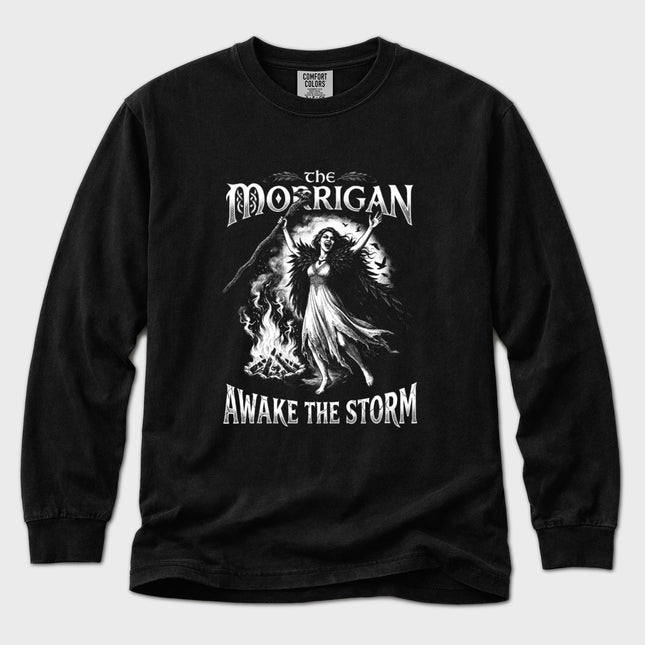 The Morrigan Awake the Storm Long Sleeve T-Shirt | Irish Myth Art Tee