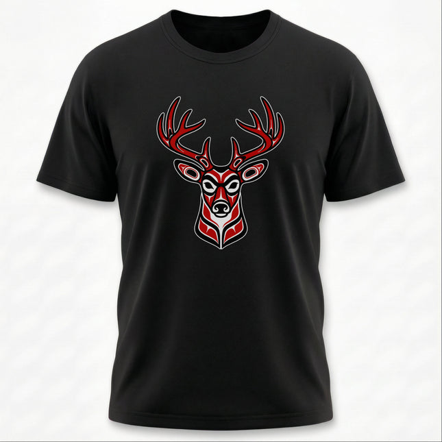 Indigenous Red Deer Head T-Shirt | Pacific Northwest Formline Art | Deer