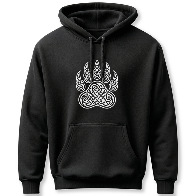 Celtic Knotwork Bear Paw Hoodie - Pagan Spirit Animal Pullover Fleece