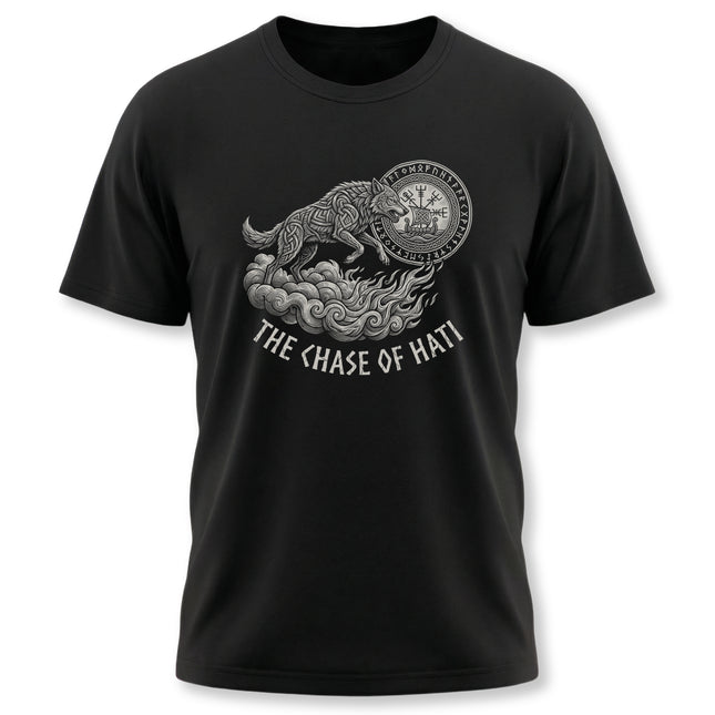 The Chase of Hati Norse Mythology T-Shirt | Viking Wolf Graphic Tee