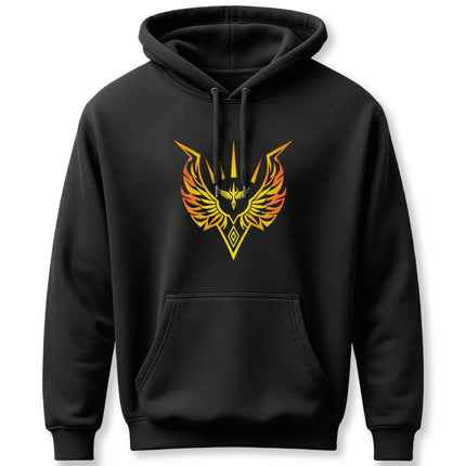 Gold Valkyrie wing emblem graphic featuring Norse mythology warrior symbols.
