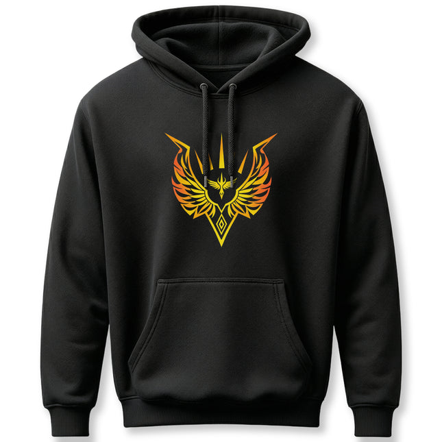 Gold Valkyrie wing emblem graphic featuring Norse mythology warrior symbols.