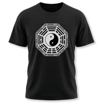 Black T-shirt featuring the Bagua and Yin Yang symbol, representing Taoist and Chinese philosophy.