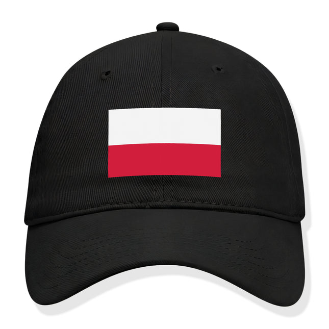 Black baseball cap featuring the Polish flag design.
