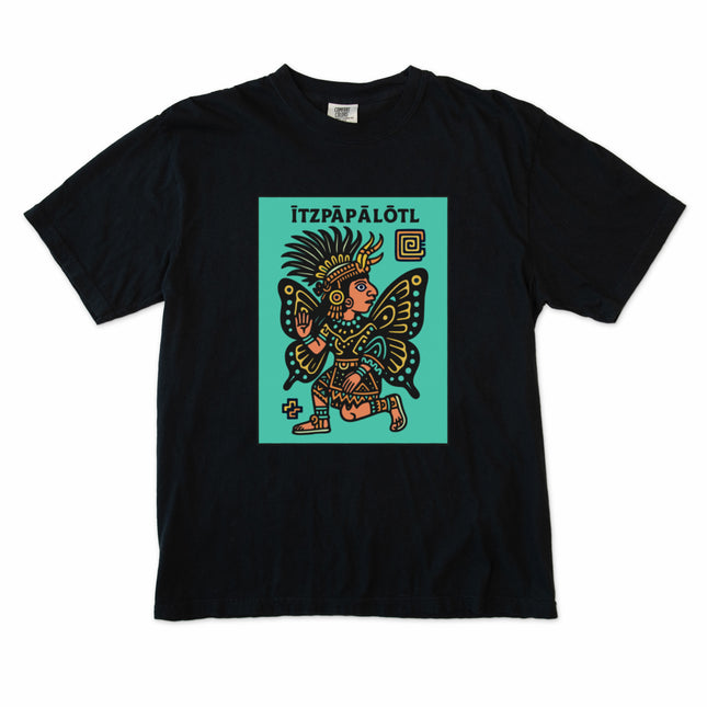 Aztec Butterfly Goddess t-shirt featuring Mesoamerican mythology art print.