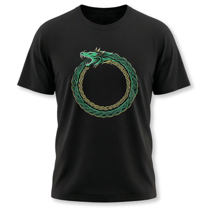 Ouroboros dragon knotwork graphic tee featuring Norse serpent design.