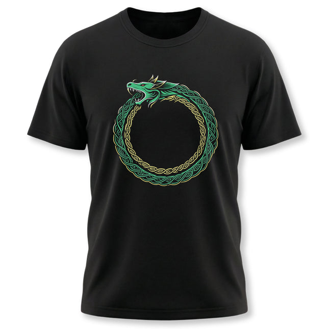 Ouroboros dragon knotwork graphic tee featuring Norse serpent design.