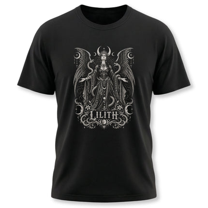 Lilith T-Shirt | Winged Gothic Figure with Serpents and Moons Tee