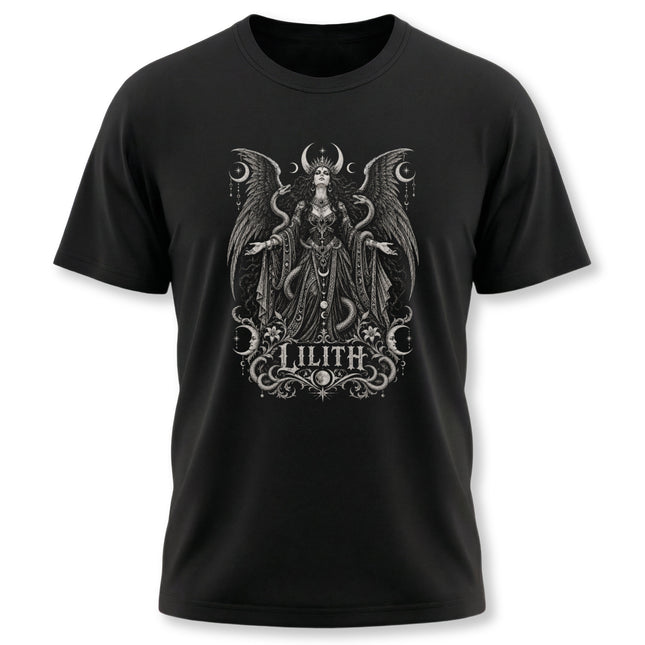 Lilith T-Shirt | Winged Gothic Figure with Serpents and Moons Tee