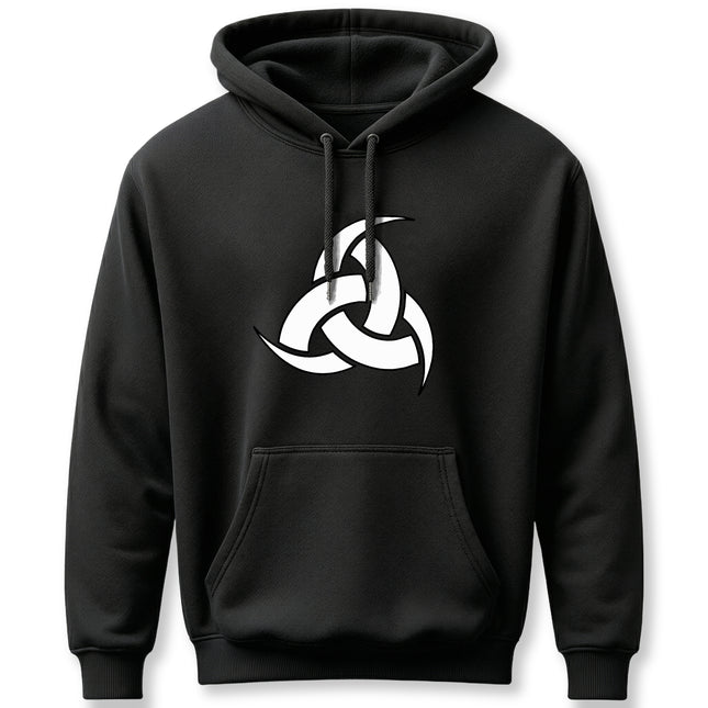 Norse Odin's horns symbol graphic on a black Viking hoodie.