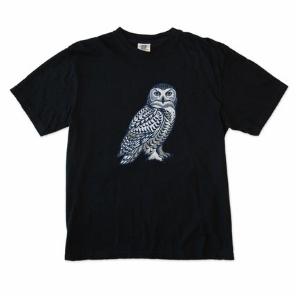 Geometric Inuit-inspired arctic owl graphic tee shirt for unisex wear.