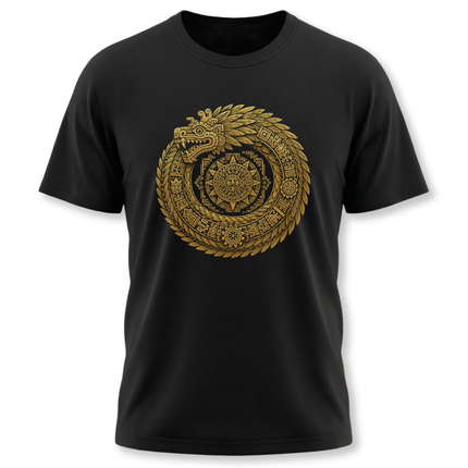 Golden Feathered Serpent Tee - Sacred Geometry Mandala T-Shirt