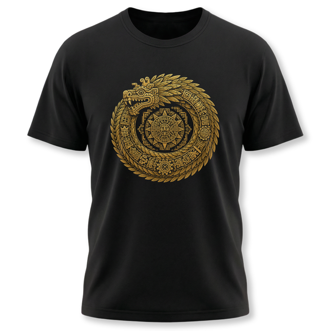 Golden Feathered Serpent Tee - Sacred Geometry Mandala T-Shirt