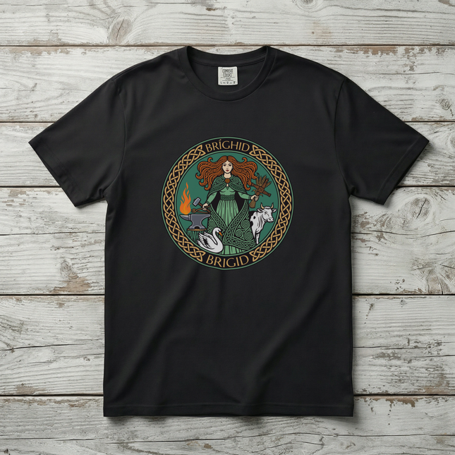 Brighid Celtic Goddess T-Shirt | Irish Mythology Fire Forge Swan Cow Tee V1
