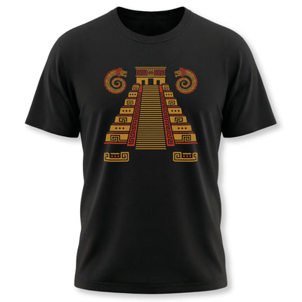 Mayan Pyramid T-Shirt | Gold Stepped Temple with Serpents Tee