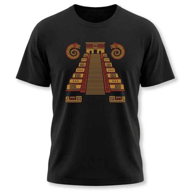 Mayan Pyramid T-Shirt | Gold Stepped Temple with Serpents Tee
