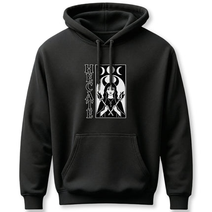 Hecate goddess witchcraft hoodie with triple moon pagan magic symbolism design.