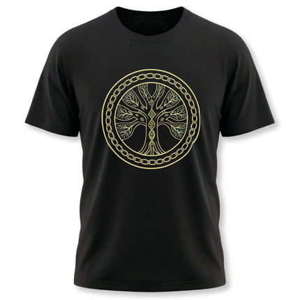 Yggdrasil World Tree of Life graphic tee featuring intricate Norse mythology design.