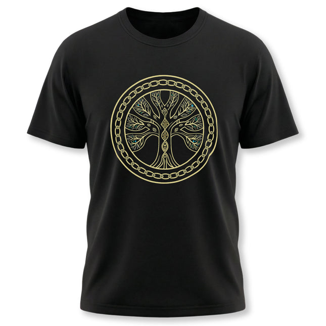 Yggdrasil World Tree of Life graphic tee featuring intricate Norse mythology design.