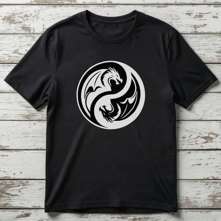 Yin Yang Dragon T-Shirt | Black and White Symbolic Unisex Tee | V3