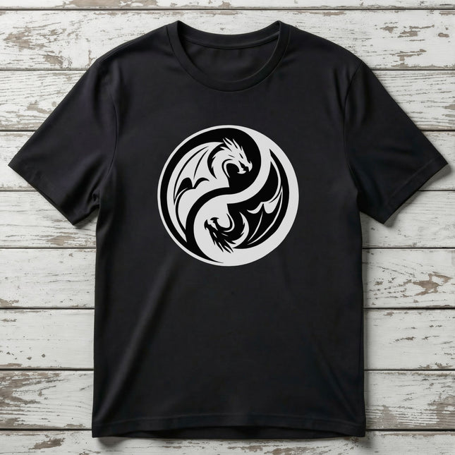 Yin Yang Dragon T-Shirt | Black and White Symbolic Unisex Tee | V3