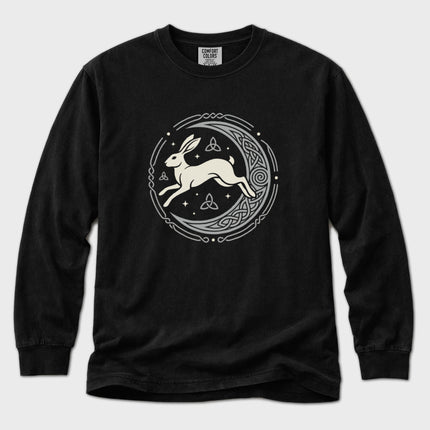 Celtic Hare T-Shirt | Moon and Knotwork Graphic Long Sleeve Tee