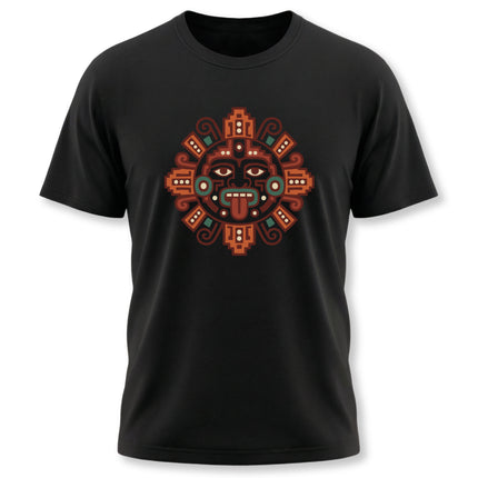 Mayan Sun T-Shirt | Rust and Gold Geometric Face with Rays Tee