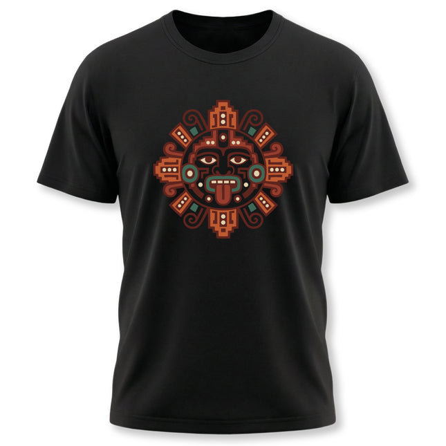 Mayan Sun T-Shirt | Rust and Gold Geometric Face with Rays Tee