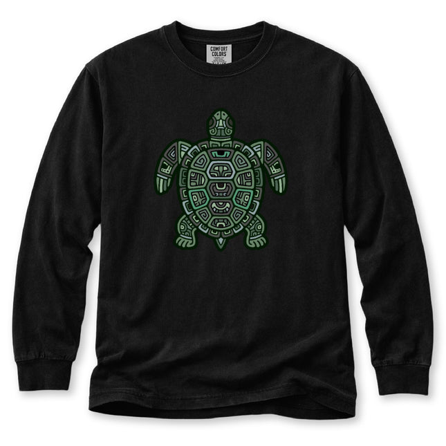 Maya Turtle Long Sleeve T-Shirt | Green Geometric Design Tee