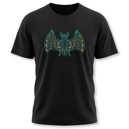 Mayan Bat T-Shirt | Teal and Gold Geometric Spread-Wing Design Tee