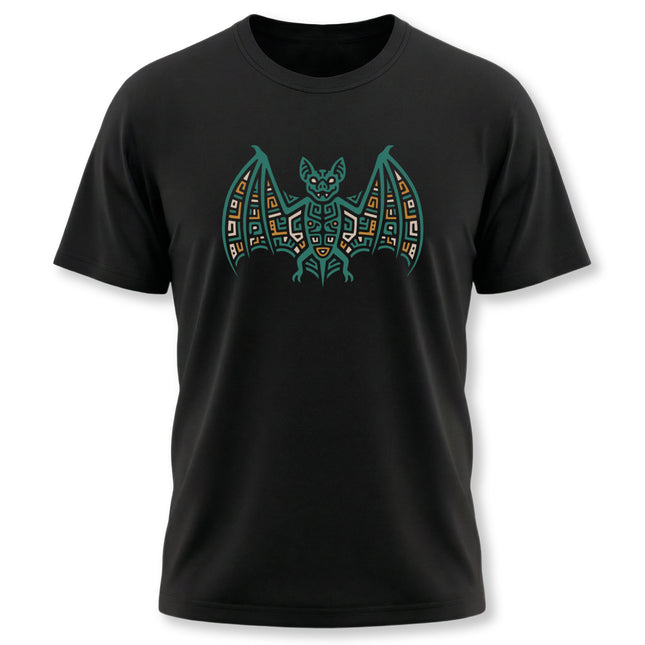 Mayan Bat T-Shirt | Teal and Gold Geometric Spread-Wing Design Tee