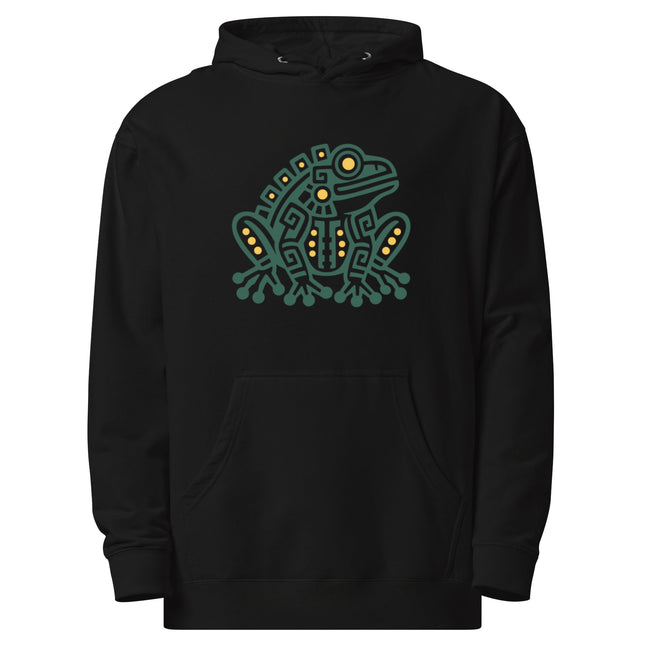 Aztec Frog Hoodie | Green and Gold Geometric Amphibian Art