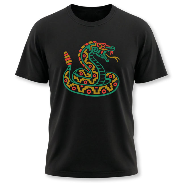 Aztec Rattlesnake T-Shirt | Coiled Green Serpent Graphic Design Tee