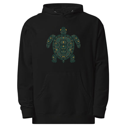 Mayan Turtle Hoodie | Green Geometric Shell and Flippers Design