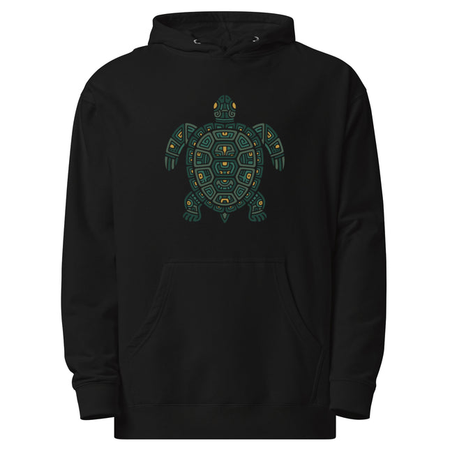 Mayan Turtle Hoodie | Green Geometric Shell and Flippers Design