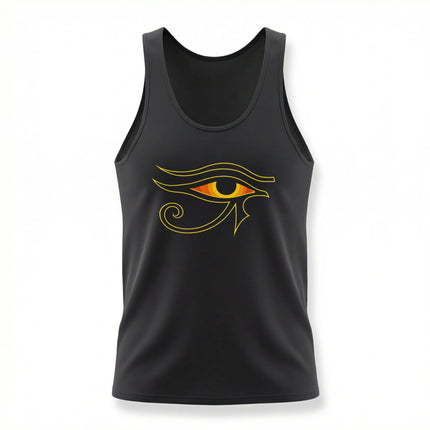 Eye of Ra symbol graphic on a black tank top. Ancient Egyptian mythology design featuring the protective Horus symbol.