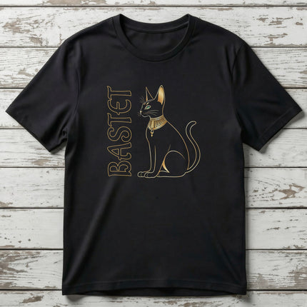 Bastet Cat Gold Egyptian T-Shirt | Ancient Egypt Goddess Text and Graphic Tee V3