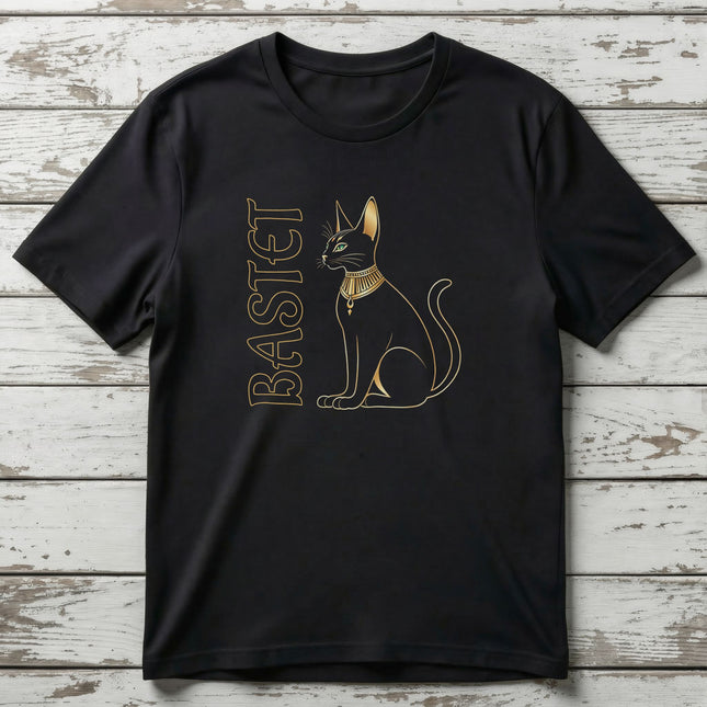 Bastet Cat Gold Egyptian T-Shirt | Ancient Egypt Goddess Text and Graphic Tee V3
