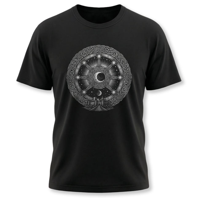 Arianrhod's Silver Wheel T-Shirt - Celtic Mythology Mystic Circle