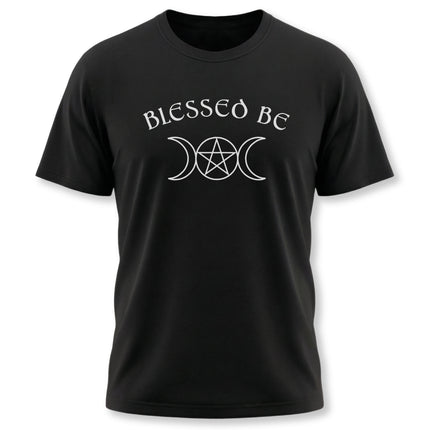Blessed Be witchy t-shirt featuring a triple moon and pentagram graphic.
