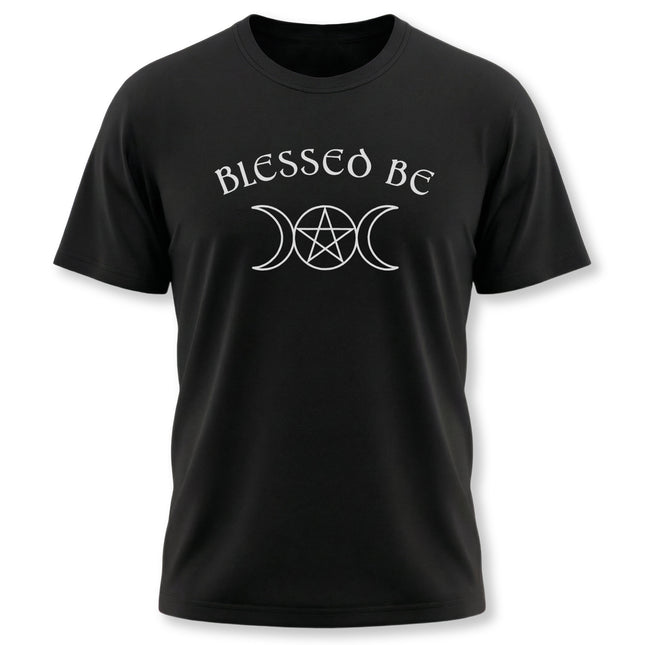 Blessed Be witchy t-shirt featuring a triple moon and pentagram graphic.
