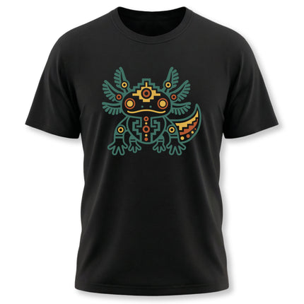 Aztec Axolotl T-Shirt | Teal and Gold Geometric Animal Design Tee