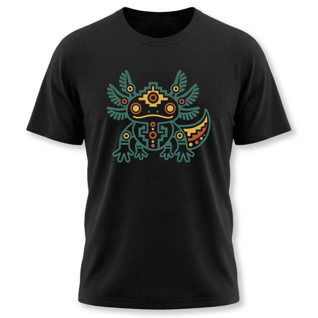 Aztec Axolotl T-Shirt | Teal and Gold Geometric Animal Design Tee