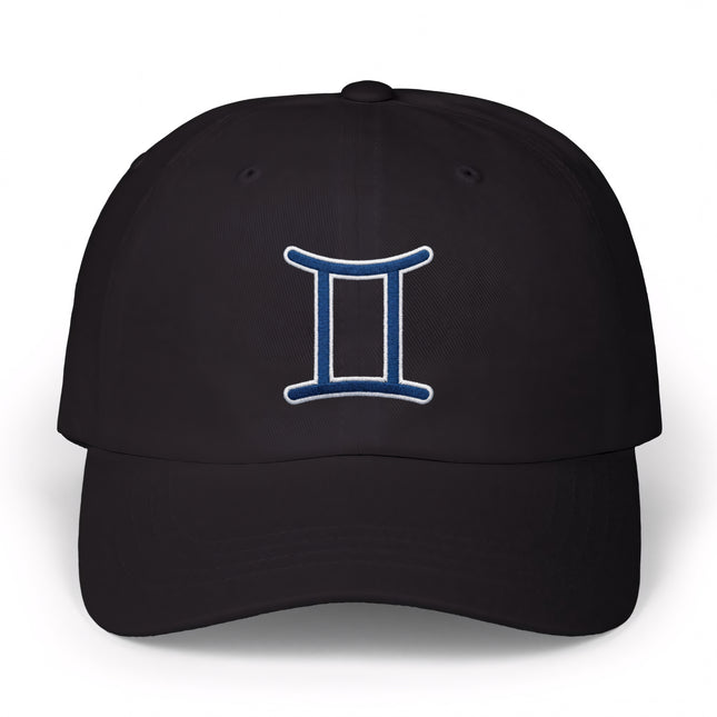 Gemini Zodiac Symbol Hat | Blue Embroidered Astrology Sign Baseball Cap