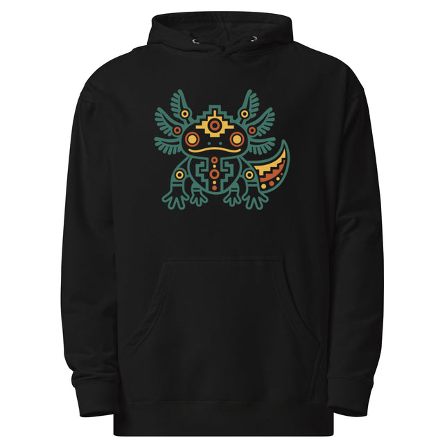Aztec Axolotl Hoodie | Teal and Gold Geometric Animal Graphic