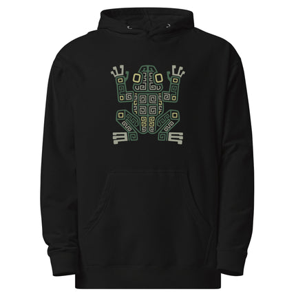 Mayan Frog Hoodie | Green and Cream Geometric Hooded Sweatshirt