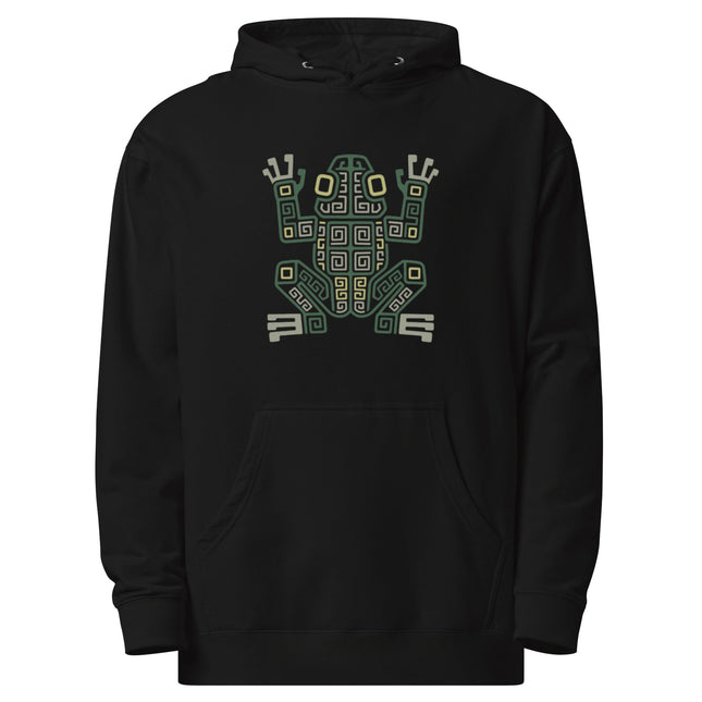 Mayan Frog Hoodie | Green and Cream Geometric Hooded Sweatshirt