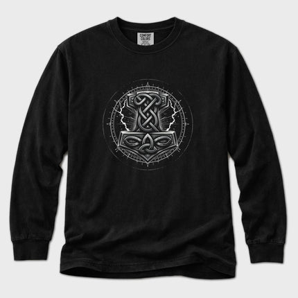 Mjolnir Thor’s Hammer Long Sleeve T-Shirt | Norse Knotwork Graphic Tee