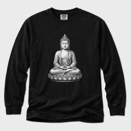 Meditating Buddha T-Shirt | Seated Lotus Figure Long Sleeve Tee